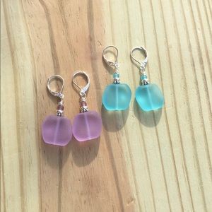 Purple Sea Glass Earrings, Faux Sea Glass